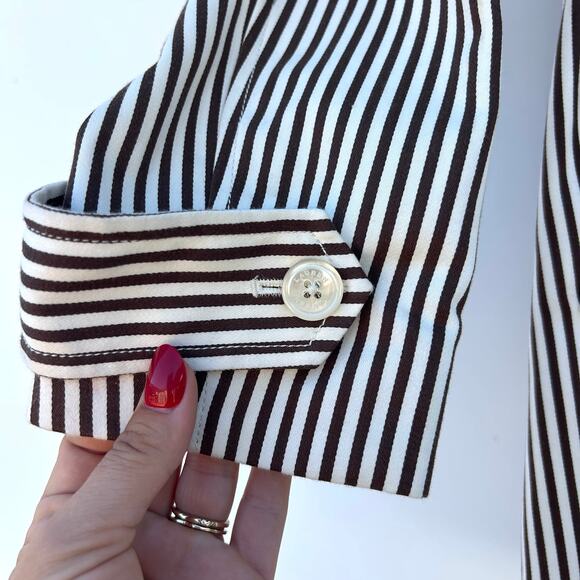 Vintage Ralph Lauren Pinstripe Brown Neutral Belted Trench Coat Large Preppy - Picture 9 of 12